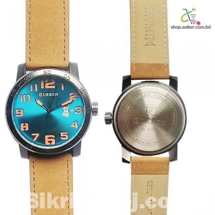 Curren 8254 Blue Dialer With Brown Belt Watch